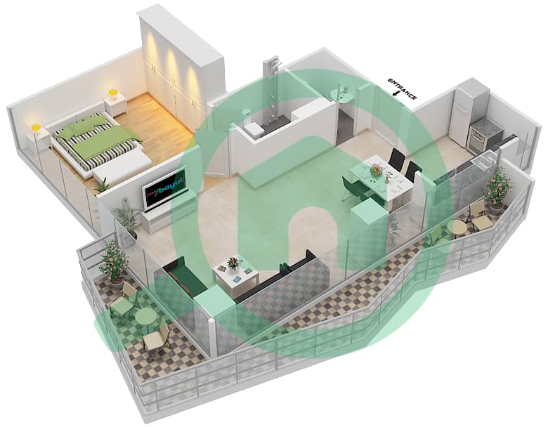المخططات الطابقية لتصميم النموذج 4 شقة 1 غرفة نوم - سيفن سيتي interactive3D