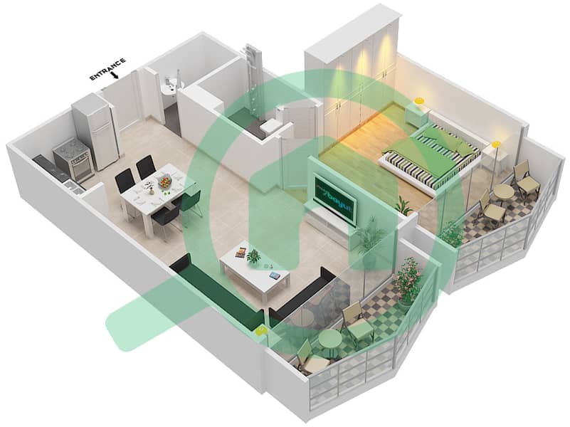 المخططات الطابقية لتصميم النموذج 3 شقة 1 غرفة نوم - سيفن سيتي interactive3D