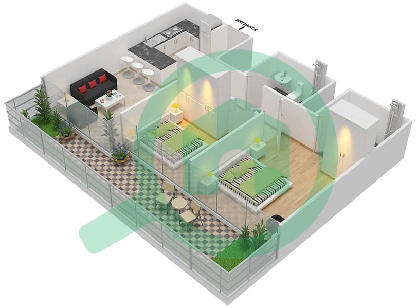 Азизи Ривьера 21 - Апартамент 2 Cпальни планировка Тип/мера 1B / 09 FLOOR 6 interactive3D