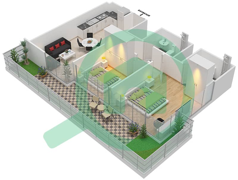 Azizi Riviera 21 - 2 Bedroom Apartment Type/unit 1B / 07 FLOOR 6 Floor plan interactive3D
