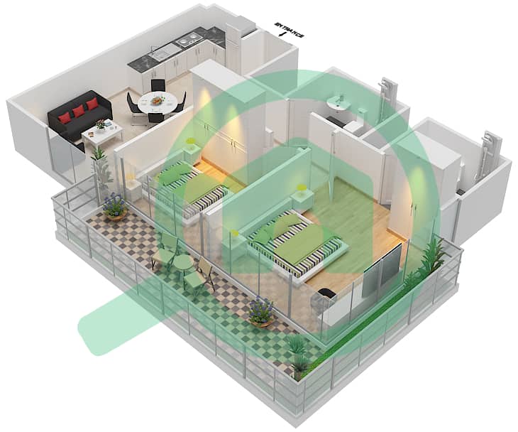 Azizi Riviera 21 - 2 Bedroom Apartment Type/unit 1B / 07 FLOOR 2-5, 7-10 Floor plan interactive3D