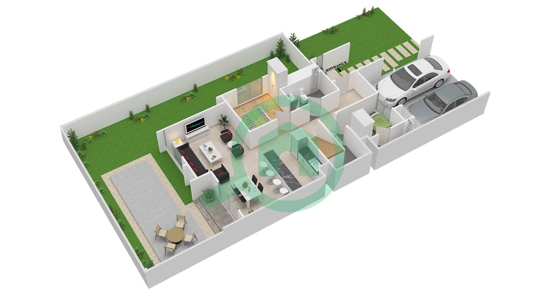 المخططات الطابقية لتصميم النموذج 1E تاون هاوس 4 غرف نوم - ريم interactive3D