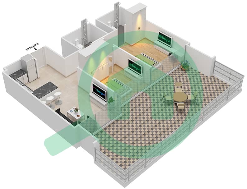 Azizi Riviera 21 - 2 Bedroom Apartment Type/unit 1A \ 04 FLOOR 1 Floor plan interactive3D