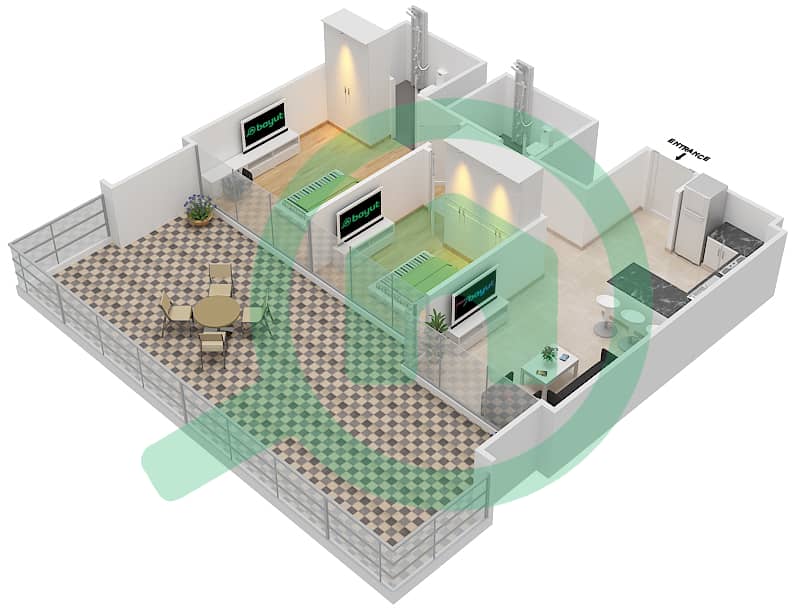 Azizi Riviera 21 - 2 Bedroom Apartment Type/unit 1A \ 05 FLOOR 1 Floor plan interactive3D