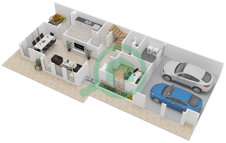 المخططات الطابقية لتصميم النموذج 3EL فیلا 3 غرف نوم - الينابيع 1 interactive3D