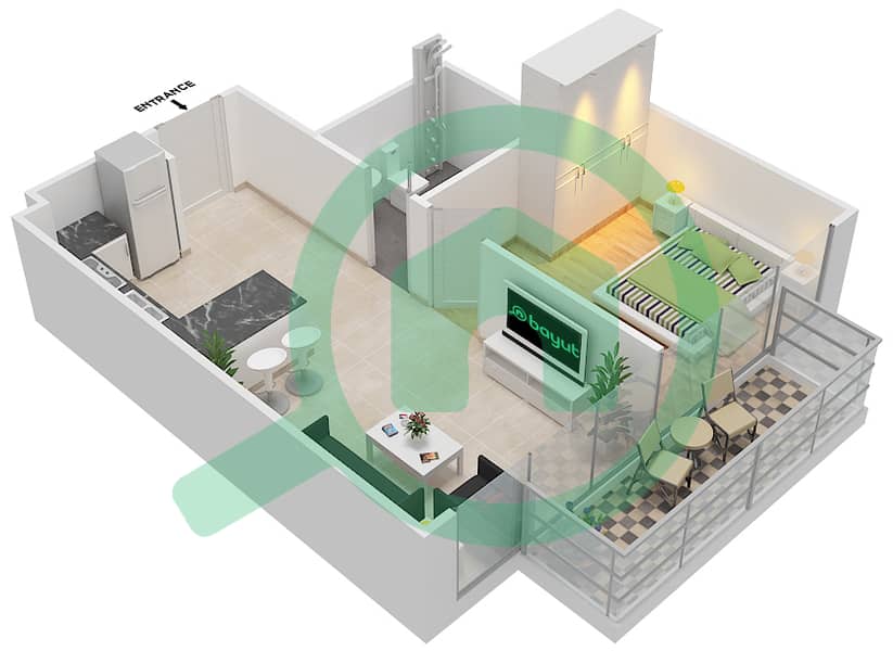 Azizi Riviera 21 - 1 Bedroom Apartment Type/unit 2B / 08 FLOOR 2-10 Floor plan interactive3D