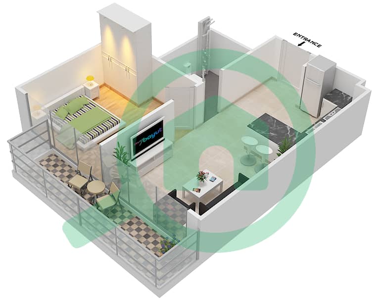 المخططات الطابقية لتصميم النموذج / الوحدة 2B / 11 FLOOR 6 شقة 1 غرفة نوم - عزيزي ريفييرا 21 interactive3D