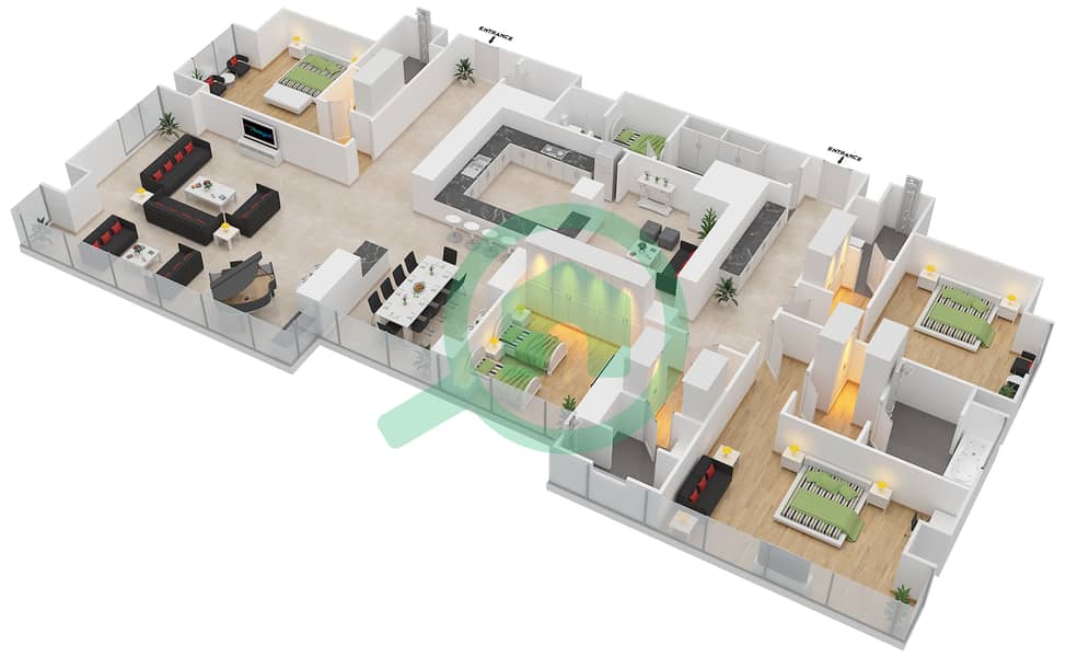 المخططات الطابقية لتصميم النموذج F شقة 4 غرف نوم - ماج 5 ريزيدنس (برج B2) interactive3D