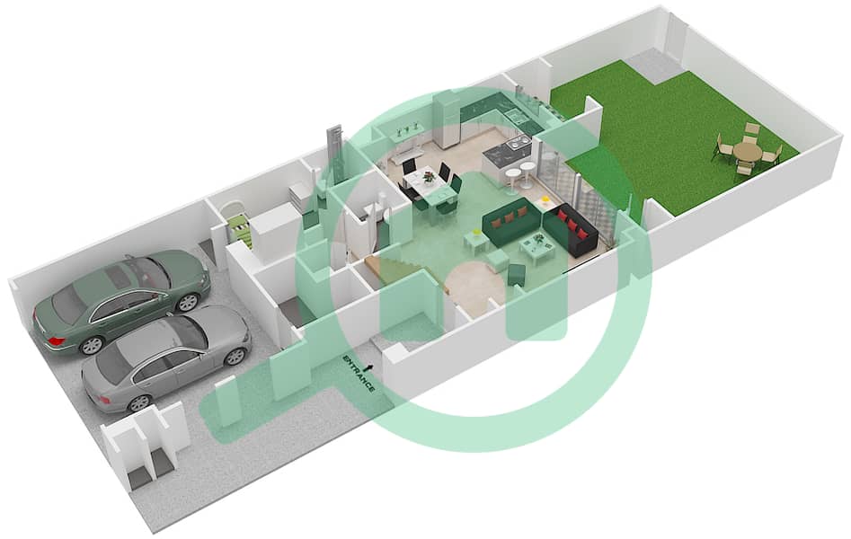 المخططات الطابقية لتصميم النموذج 1 MID تاون هاوس 3 غرف نوم - نسيم تاون هاوس interactive3D