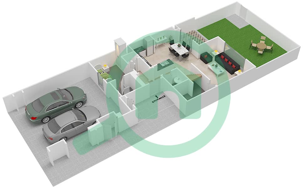 Naseem Townhouses - 3 Bedroom Townhouse Type 2 MID Floor plan interactive3D