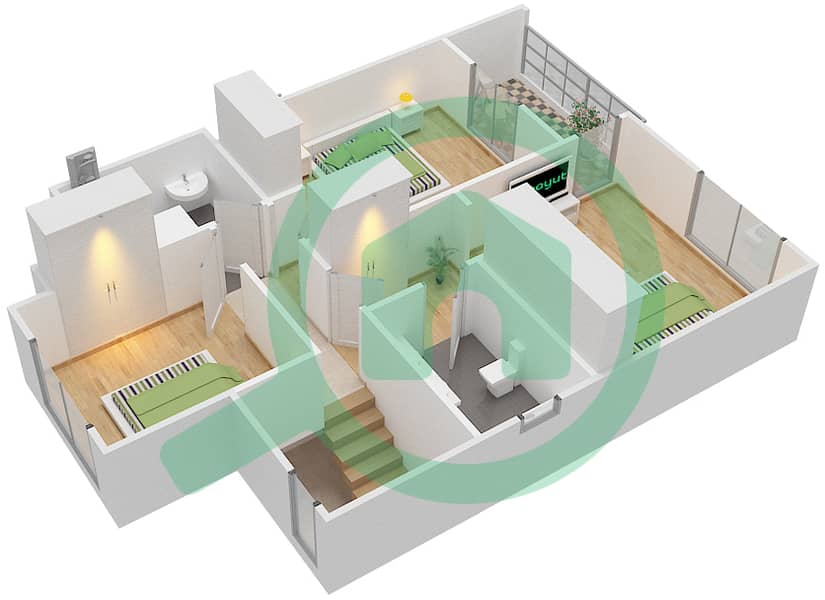 纳西姆联排别墅 - 4 卧室联排别墅类型3 END戶型图 interactive3D