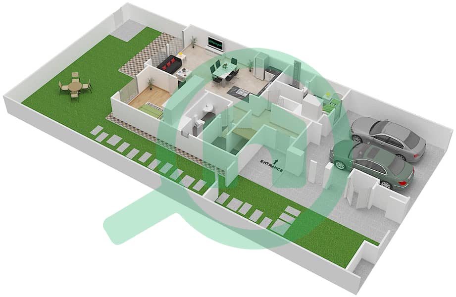 Naseem Townhouses - 4 Bedroom Villa Type 4 END Floor plan interactive3D