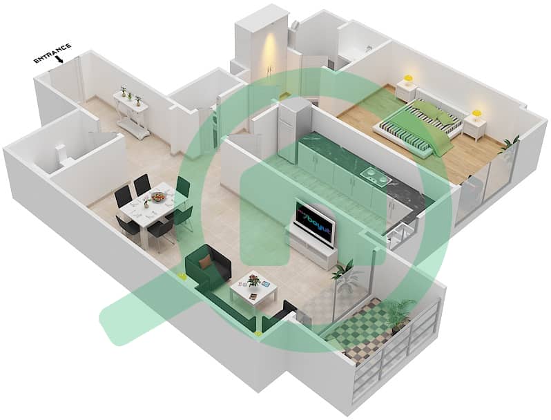 巴湾塔 - 1 卧室公寓单位5戶型图 interactive3D