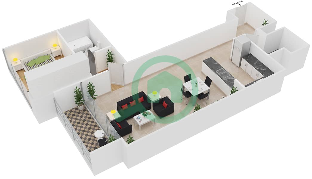 Тауэр Аль Маха - Апартамент 1 Спальня планировка Тип/мера F/7 FLOOR 6-39 Floor 6-39 interactive3D