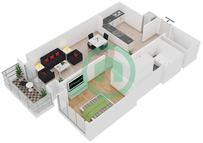 Al Maha Tower - 1 Bedroom Apartment Type/unit B/10 FLOOR 4-39 Floor plan Floor 4-39 interactive3D
