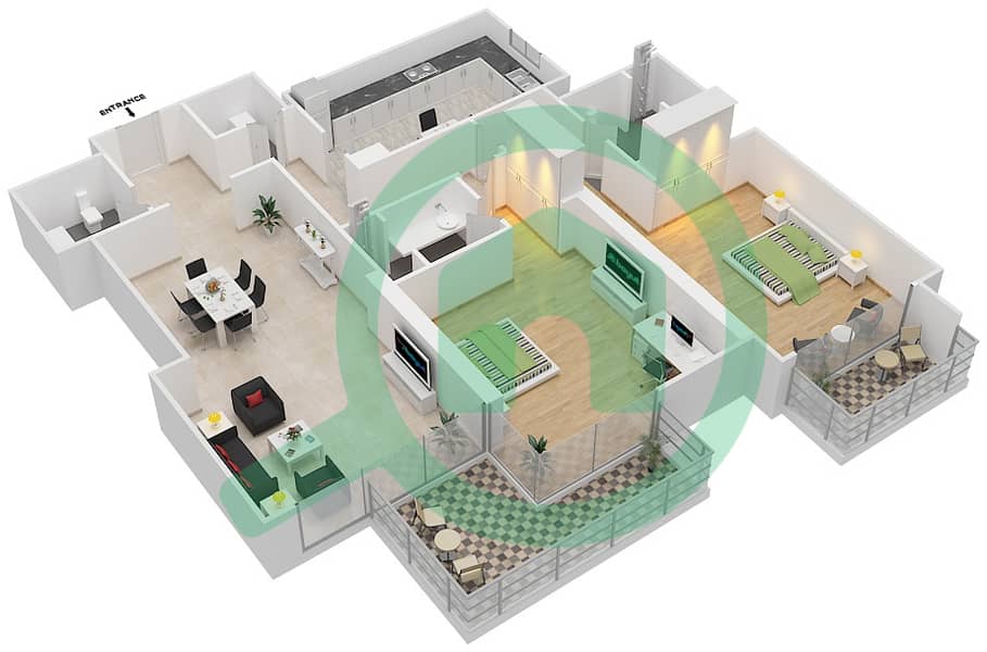 Bahwan Tower - 2 Bedroom Apartment Unit 9 Floor plan interactive3D