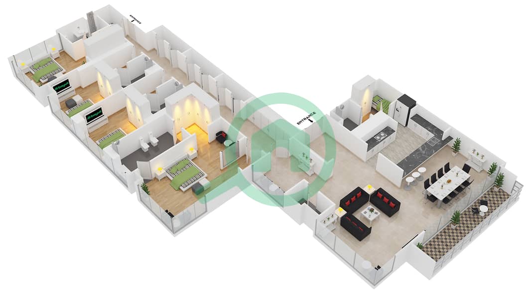 المخططات الطابقية لتصميم النموذج / الوحدة H/2 FLOOR 41-43 شقة 4 غرف نوم - برج المها Floor 41-43 interactive3D