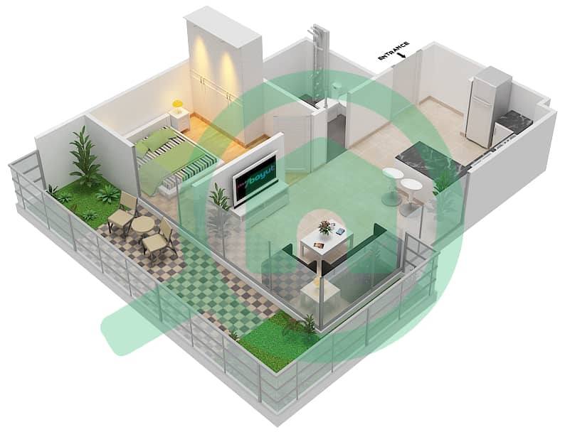 المخططات الطابقية لتصميم النموذج / الوحدة 1B / 13 FLOOR 6 شقة 1 غرفة نوم - عزيزي ريفييرا 21 interactive3D