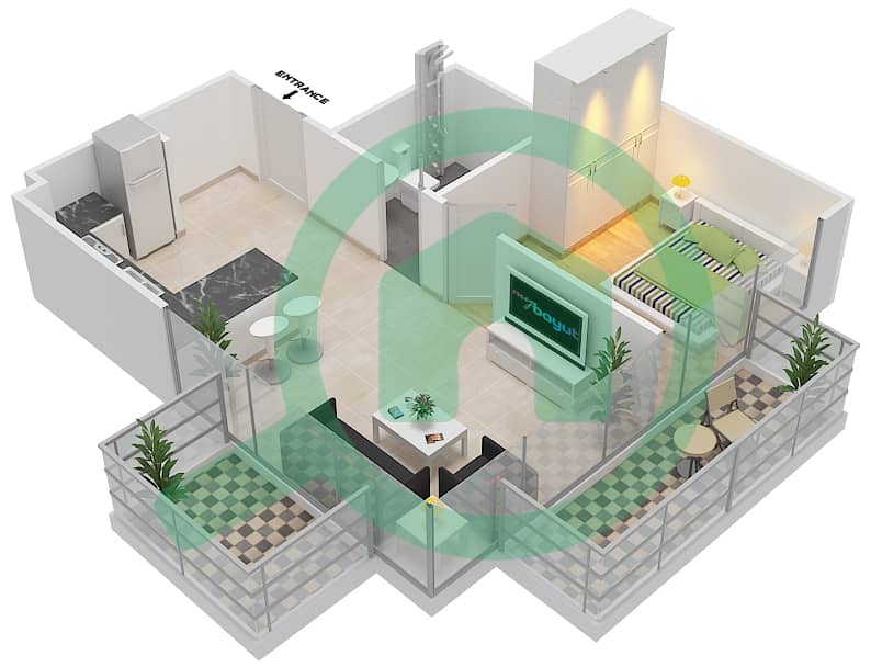 Azizi Riviera 21 - 1 Bedroom Apartment Type/unit 1B / 06 FLOOR 2-5 Floor plan interactive3D