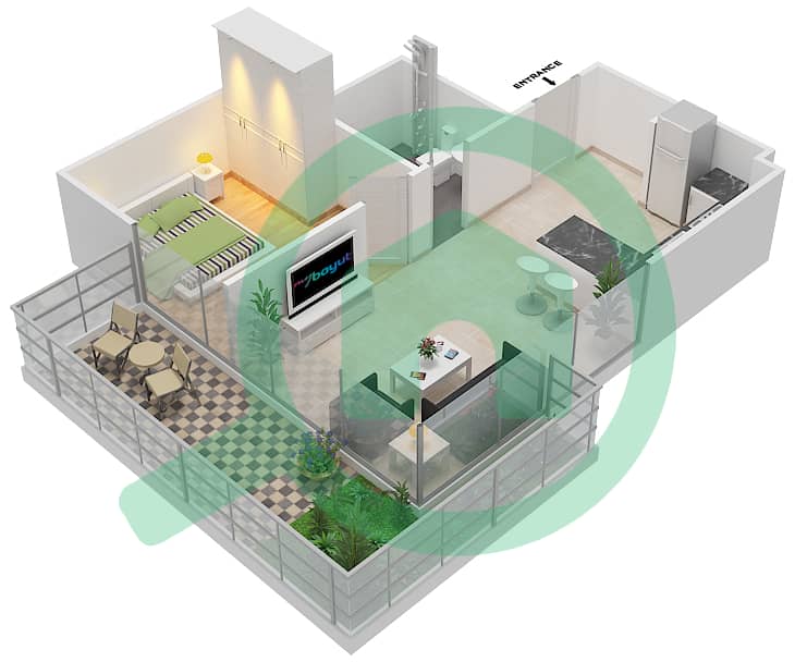 المخططات الطابقية لتصميم النموذج / الوحدة 1B / 13 FLOOR 7-8 شقة 1 غرفة نوم - عزيزي ريفييرا 21 interactive3D