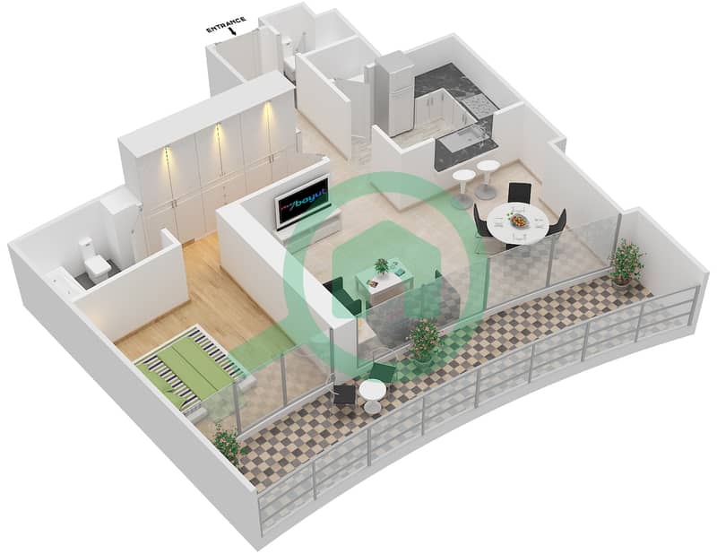 المخططات الطابقية لتصميم الوحدة 1 FLOOR-6-23 شقة 1 غرفة نوم - برج فيستا 1 interactive3D