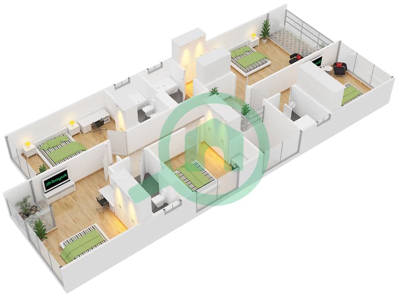 المخططات الطابقية لتصميم النموذج V2-L2 فیلا 6 غرف نوم - جونيبر interactive3D