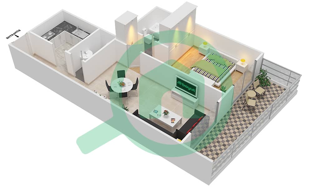 المخططات الطابقية لتصميم الوحدة 5 FLOOR 7-41 شقة 1 غرفة نوم - برج لافندر interactive3D