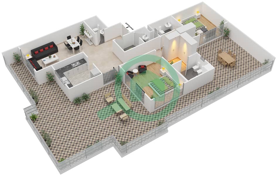 Резиденция Поло - Апартамент 2 Cпальни планировка Тип 3 interactive3D