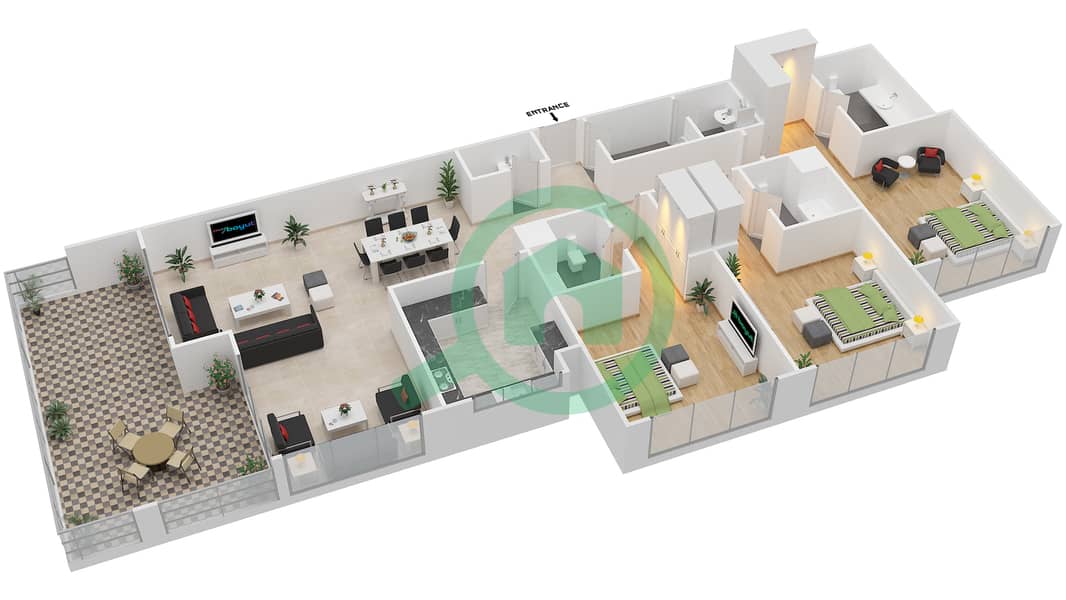 Резиденция Поло - Апартамент 3 Cпальни планировка Тип 3 interactive3D
