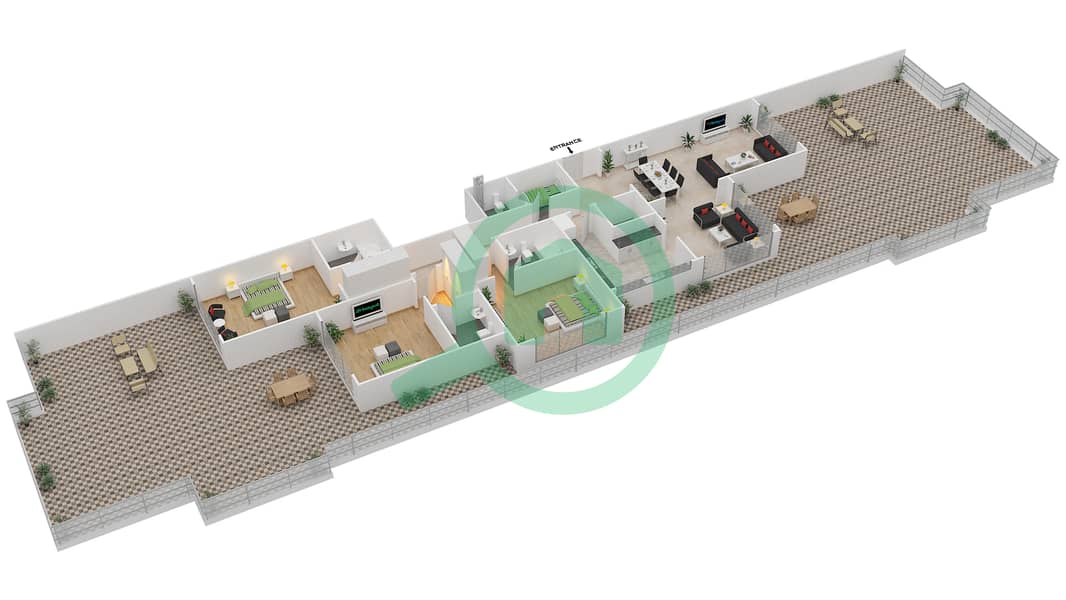 المخططات الطابقية لتصميم النموذج 5 شقة 3 غرف نوم - بولو ريزيدنس interactive3D