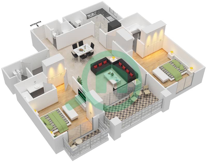 Centurion Residences - 2 Bedroom Apartment Type A Floor plan interactive3D