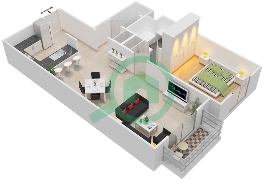 Centurion Residences - 1 Bedroom Apartment Type B Floor plan interactive3D