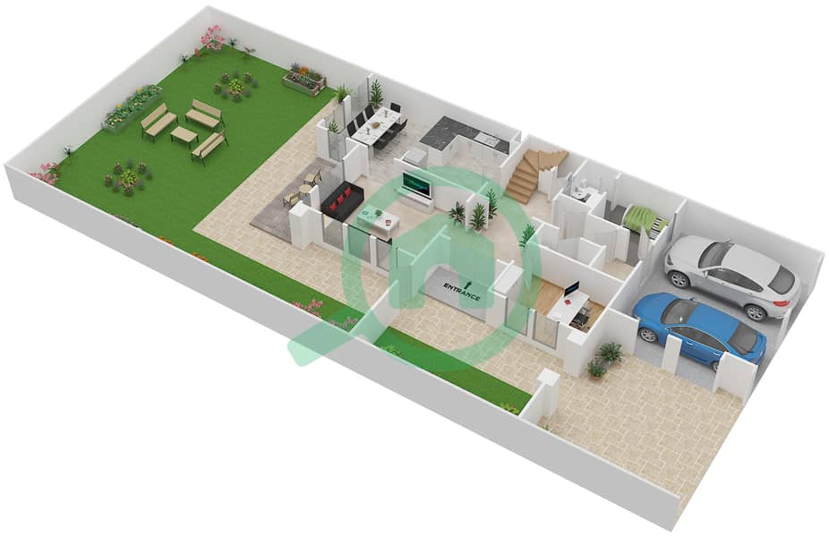المخططات الطابقية لتصميم النموذج 1E فیلا 3 غرف نوم - الينابيع 6 interactive3D