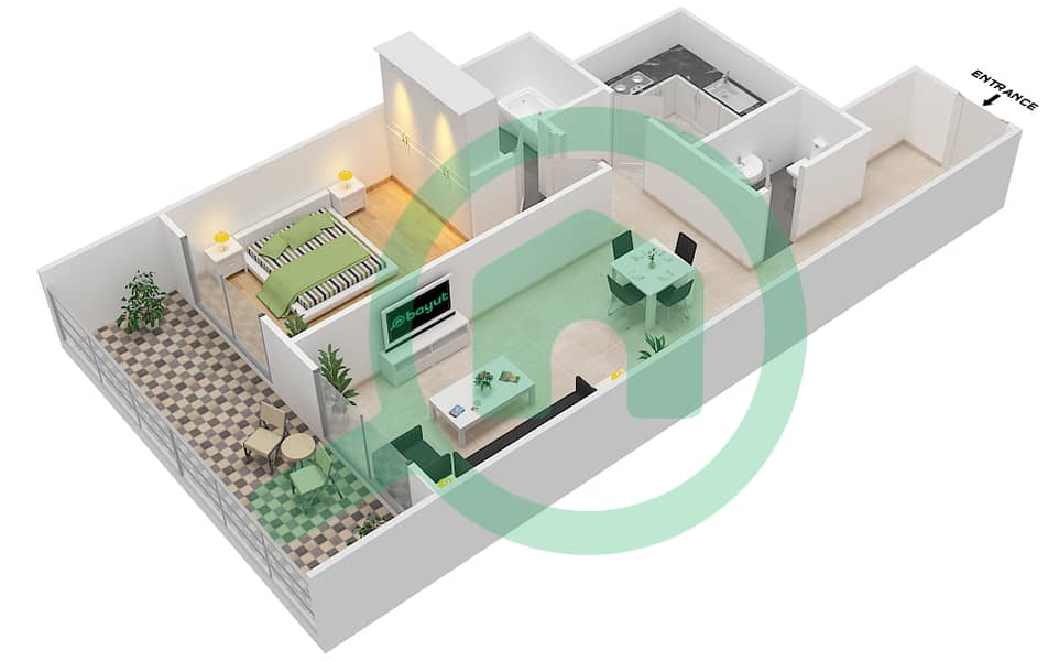 薰衣草大厦 - 1 卧室公寓单位1 FLOOR 7-41戶型图 interactive3D