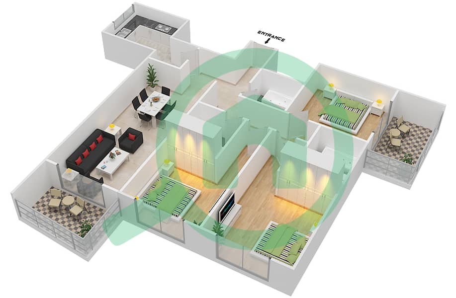 Lavender Tower - 3 Bedroom Apartment Unit 12 FLOOR 42-46 Floor plan interactive3D