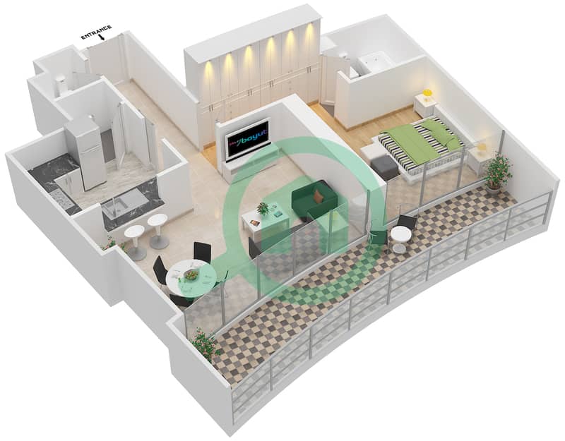 المخططات الطابقية لتصميم الوحدة 11 FLOOR 6-23 شقة 1 غرفة نوم - برج فيستا 1 interactive3D