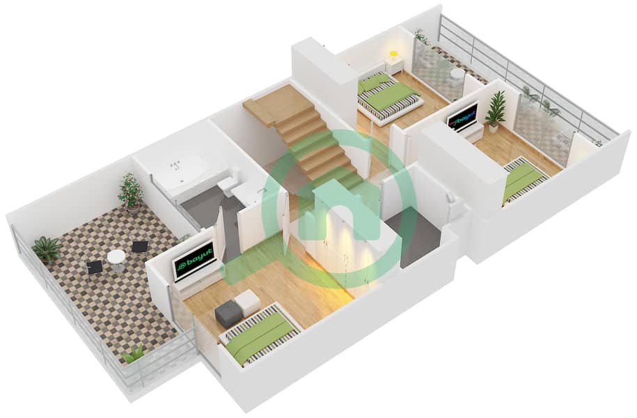 المخططات الطابقية لتصميم النموذج RC1-EE فیلا 3 غرف نوم - أكويليجيا interactive3D