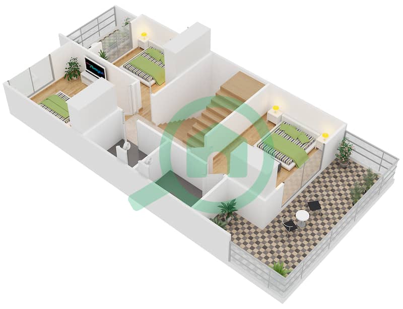 Aquilegia - 3 Bedroom Villa Type RC-EE Floor plan interactive3D