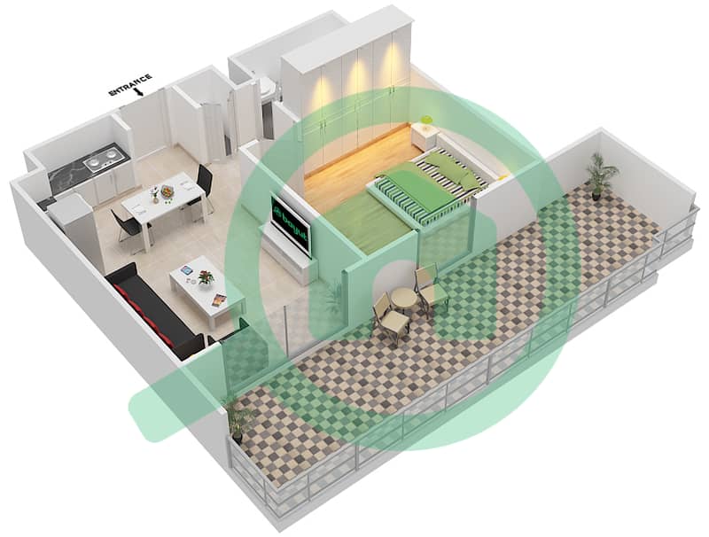 Safi Apartments 1B - 1 Bedroom Apartment Type 1A-3 Floor plan interactive3D