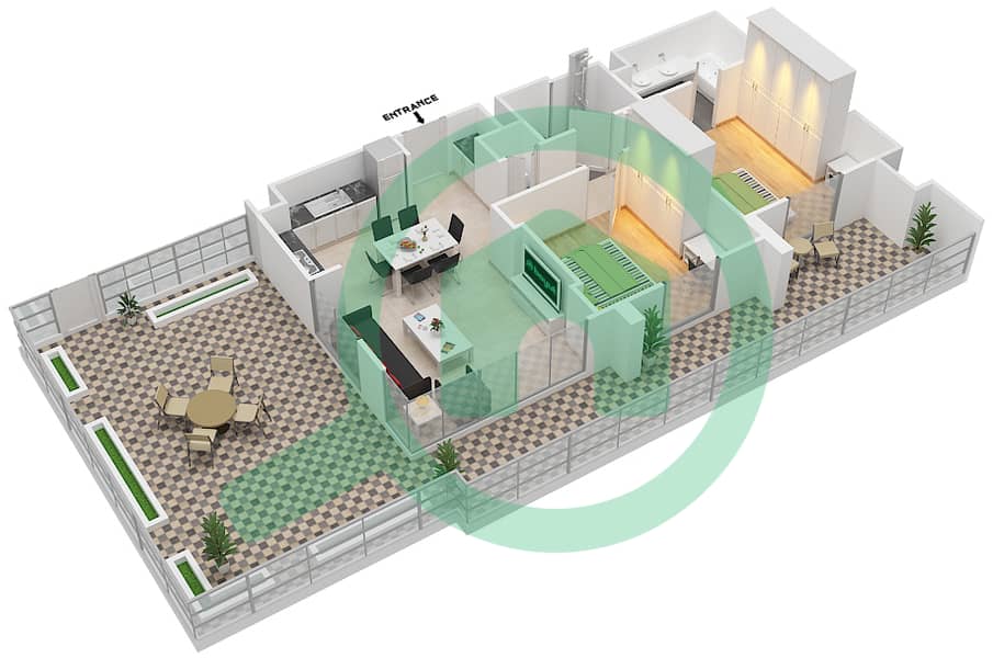 Safi Apartments 1B - 2 Bedroom Apartment Type 2B-1 Floor plan interactive3D
