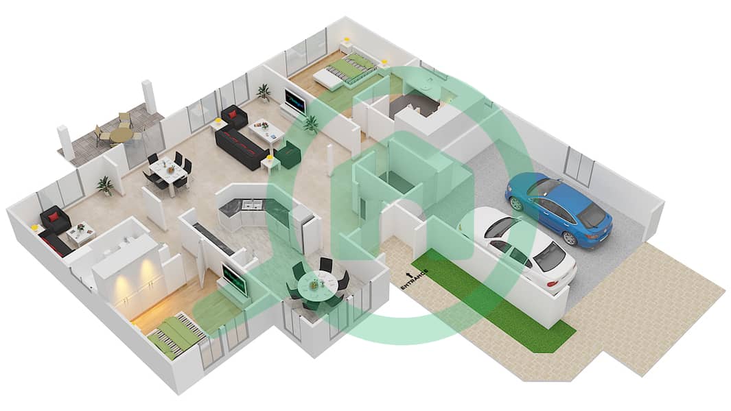 珀洛维德综合住宅区 - 2 卧室别墅类型A戶型图 interactive3D