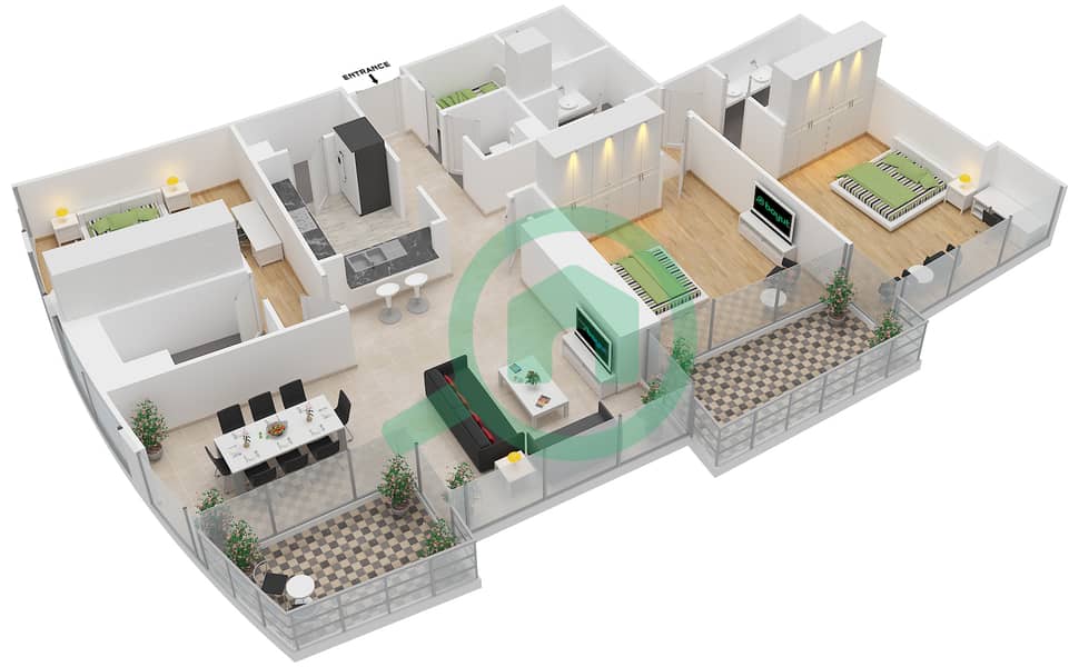 Burj Vista 1 - 3 Bedroom Apartment Unit 4 Floor plan interactive3D