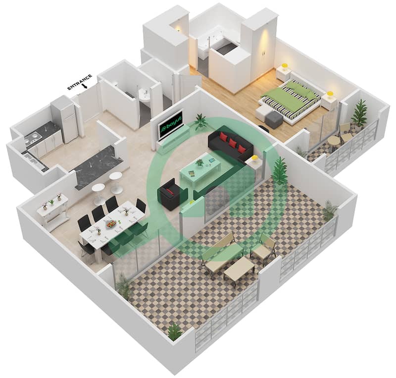 安萨姆公寓 - 1 卧室公寓类型B-ANSAM 1戶型图 interactive3D