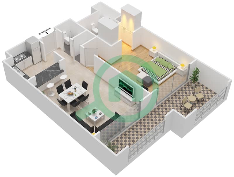 المخططات الطابقية لتصميم النموذج B-ANSAM 2,3 شقة 1 غرفة نوم - أنسام interactive3D