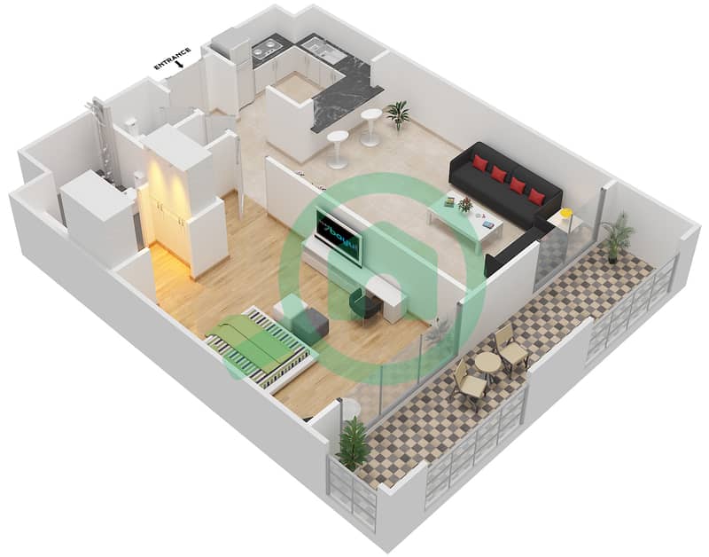 Ansam - 1 Bedroom Apartment Type B-ANSAM 4 Floor plan interactive3D