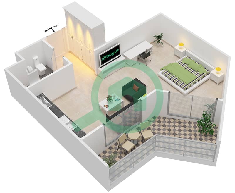Ansam - Studio Apartment Type B-ANSAM 1 Floor plan interactive3D