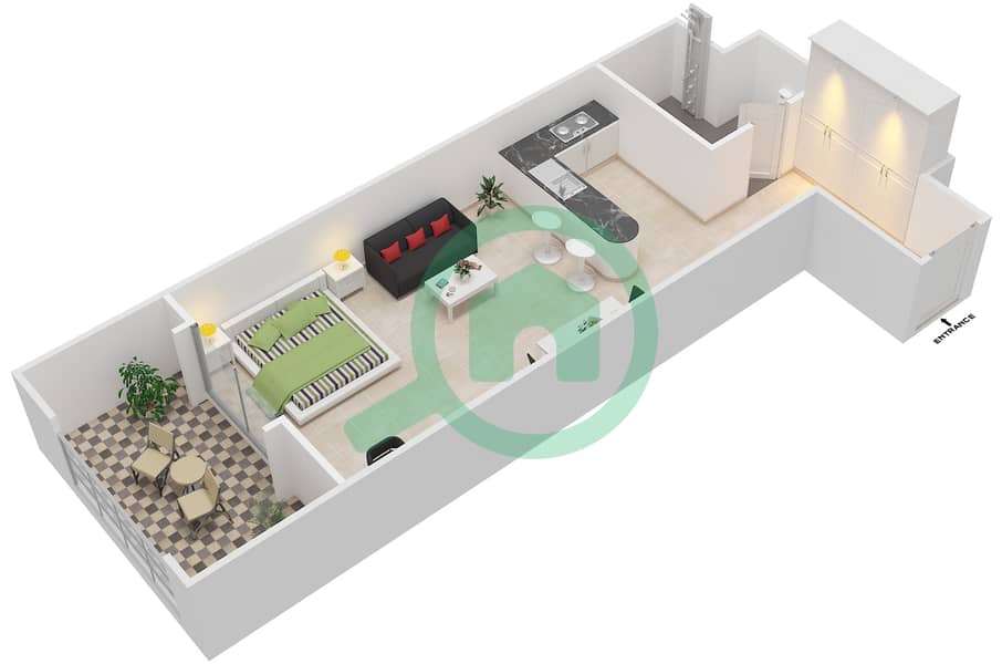 Ансам - Апартамент Студия планировка Тип B-ANSAM 2,3 interactive3D