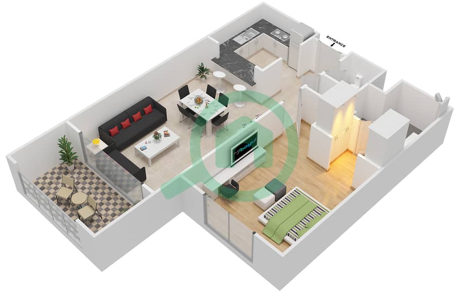 Ansam - 1 Bedroom Apartment Type C-ANSAM 4 Floor plan interactive3D