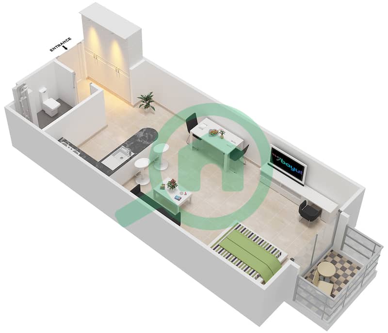 Ansam - Studio Apartment Type A-ANSAM 2,3 Floor plan interactive3D
