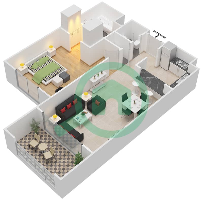 安萨姆公寓 - 1 卧室公寓类型A-ANSAM 1戶型图 interactive3D